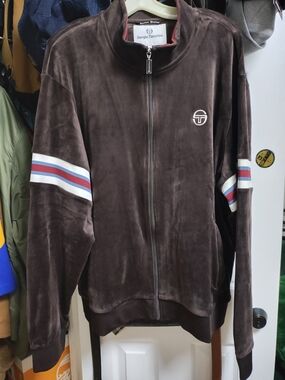 Sergio Tacchini Brown Velour Track Jacket with Red & Blue Stripe Sz 3x New Tags